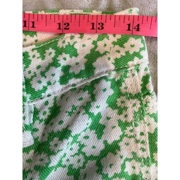 BDG Urban Outfitters Green White Daisy Floral Wide Leg Pants High Rise Button 26 - Picture 7 of 13